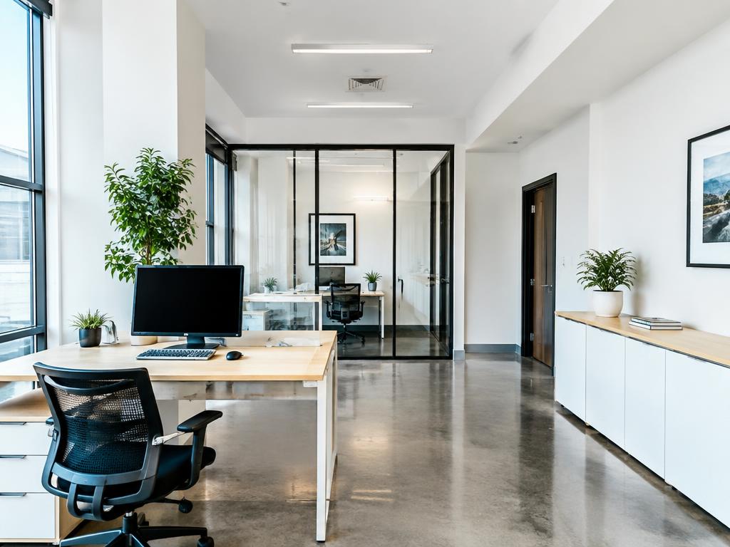 Clean, bright modern office with polished floors